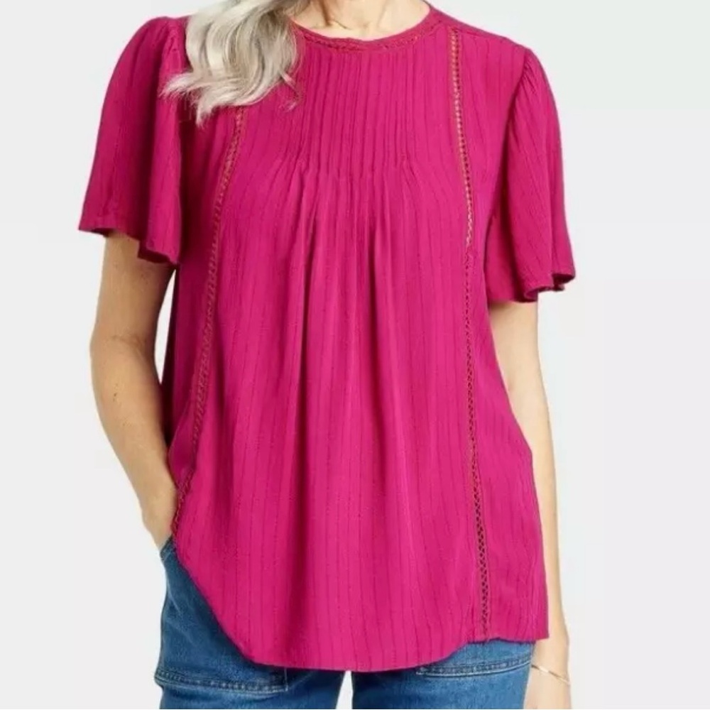 Knox Rose Fuchsia Eyelet Bohemian Top Size Medium